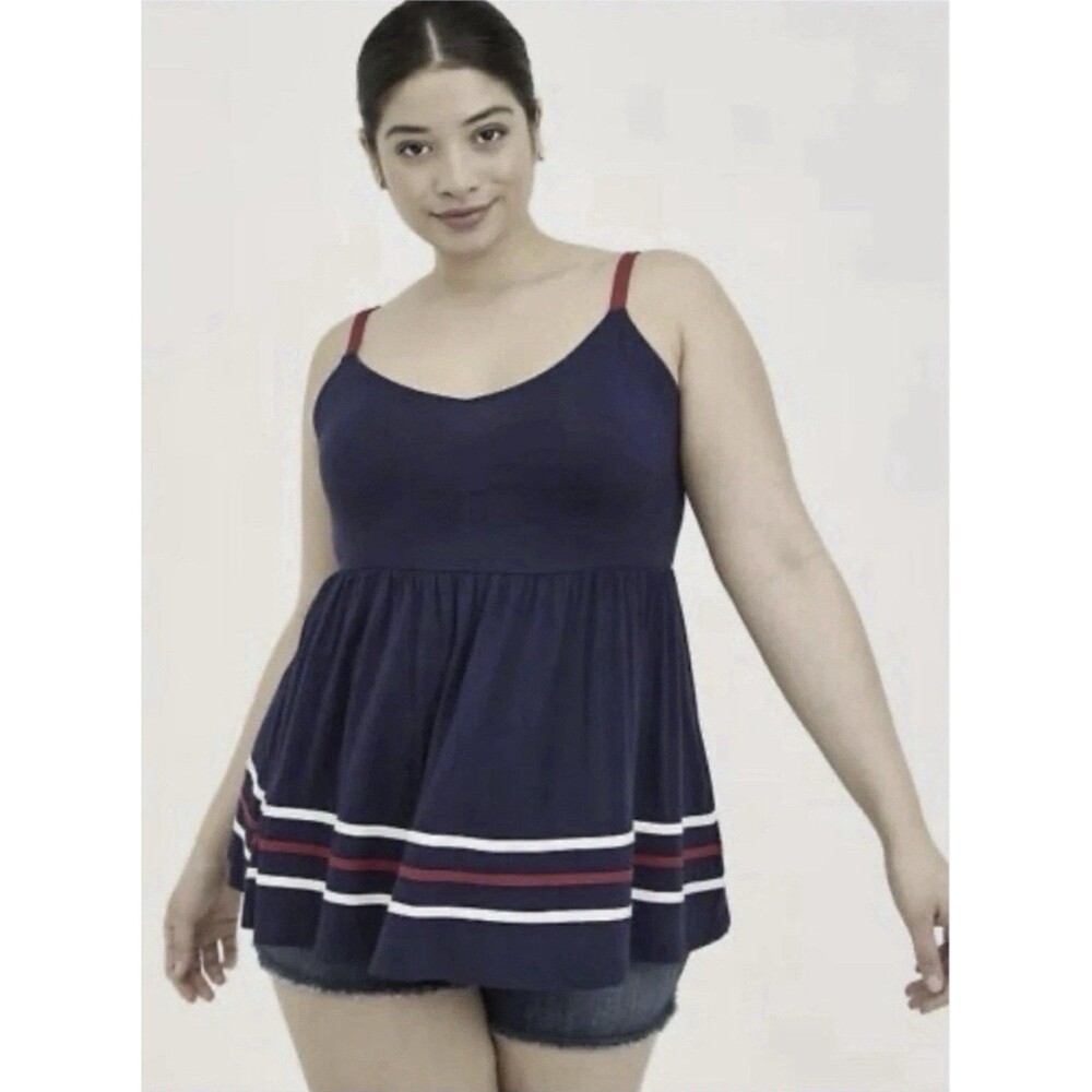 Torrid Super Soft Navy Blue Babydoll Spaghetti Strap Nautical Tank Top 2X NWT